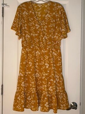 Mustard Floral Wrap Midi Dress - Brand Unspecified